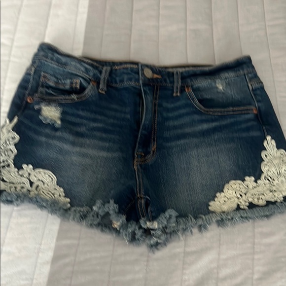 Aeropostale Blue and White Jean Shorts with Lace Trim size 10 - Picture 1 of 15